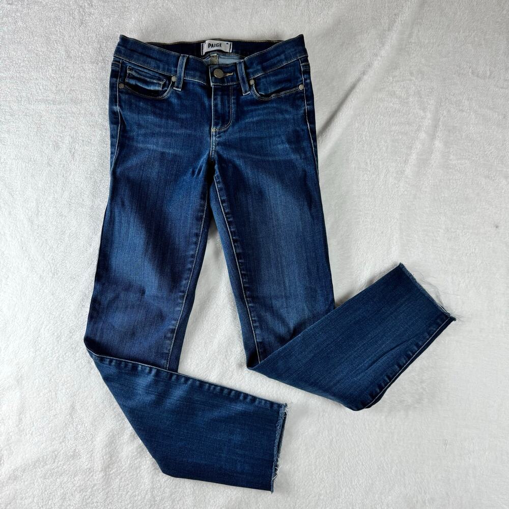 PAIGE Verdugo Ankle Jeans Womens 26 Blue Skinny Stretch Raw Hem Denim - Picture 2 of 13